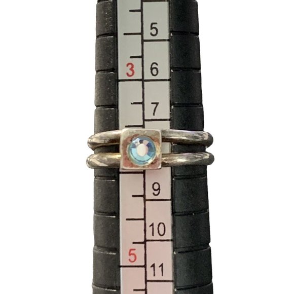 Vintage 925 Sterling Silver Ring Blue Topaz Square setting w/Round Stone Size 4 - Picture 3 of 8